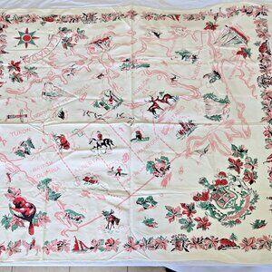 Vintage Tablecloth Map of Canada c1950s Mid Century Souvenir Pink Green Red MCM